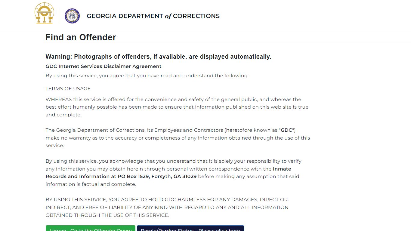 || Georgia Department of Corrections || - Find an Offender